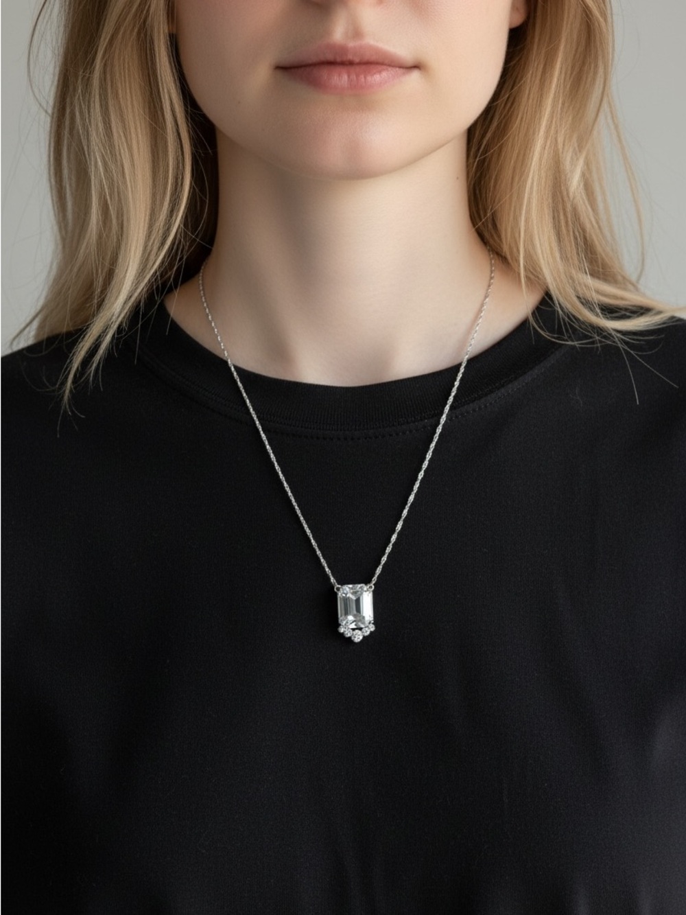 10/16 Sterling Silver Emerald-Cut Pendant Necklace in Silver